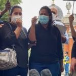 亡くなったスリランカ人女性の収容中の映像を見た後、法務省前で取材に応じる遺族ら