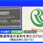 みずほ銀行とりそな銀行が預金金利の引き上げを発表　0.001％ → 0.02％｜TBS NEWS DIG