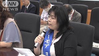 2023年「全国公害被害者総行動デー」で訴える水俣病不知火患者会の森下照美さん(2024年7月8日)