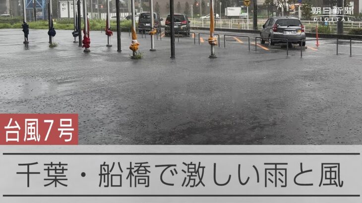 コンクリートにたたきつける雨　台風7号接近、千葉・船橋のIKEAでも暴風雨