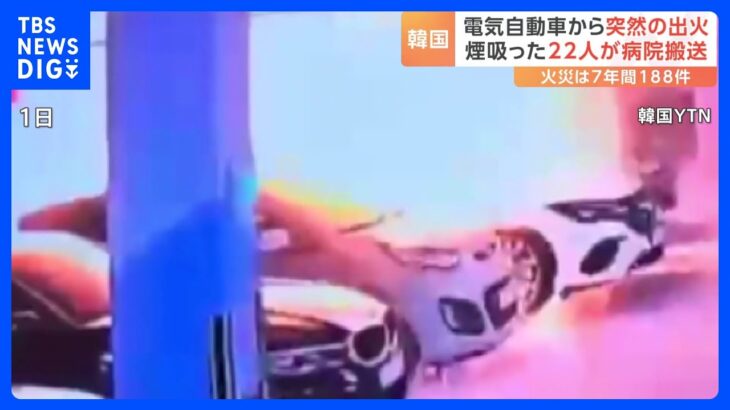 韓国・マンション地下駐車場で電気自動車から突然の出火　住人22人が煙吸い病院搬送｜TBS NEWS DIG